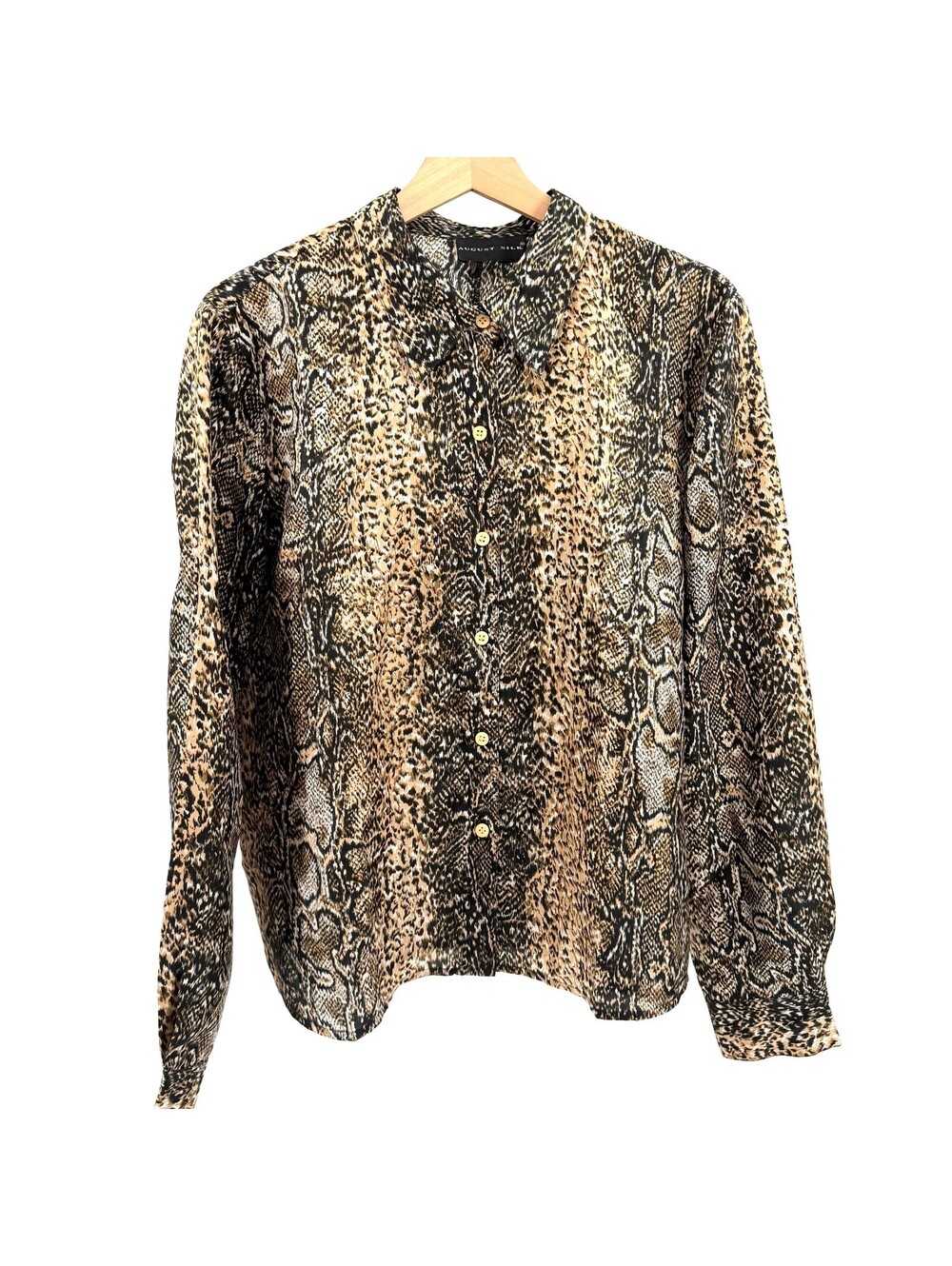 Vintage Y2K August Silk Tan Black Silk Snakeskin Blouse